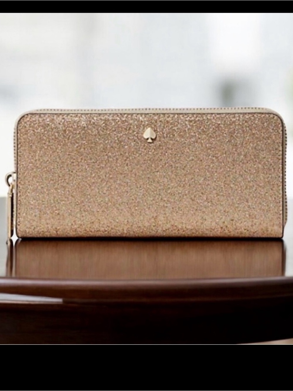 Kate Spade Burgess Court Sparkling Gold glitter continental zip around Wallet